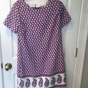 J. Crew Navy and Pink Printed Midi Dress